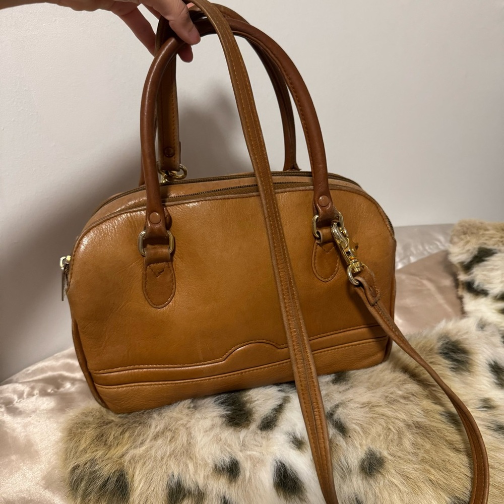 Camel g leather crossbody and handbag